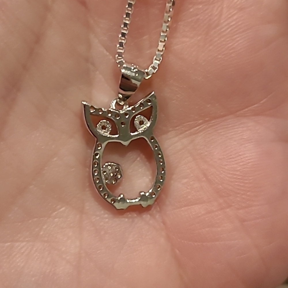 Owl necklace Cubic zirconia sterling silver - Picture 2 of 4
